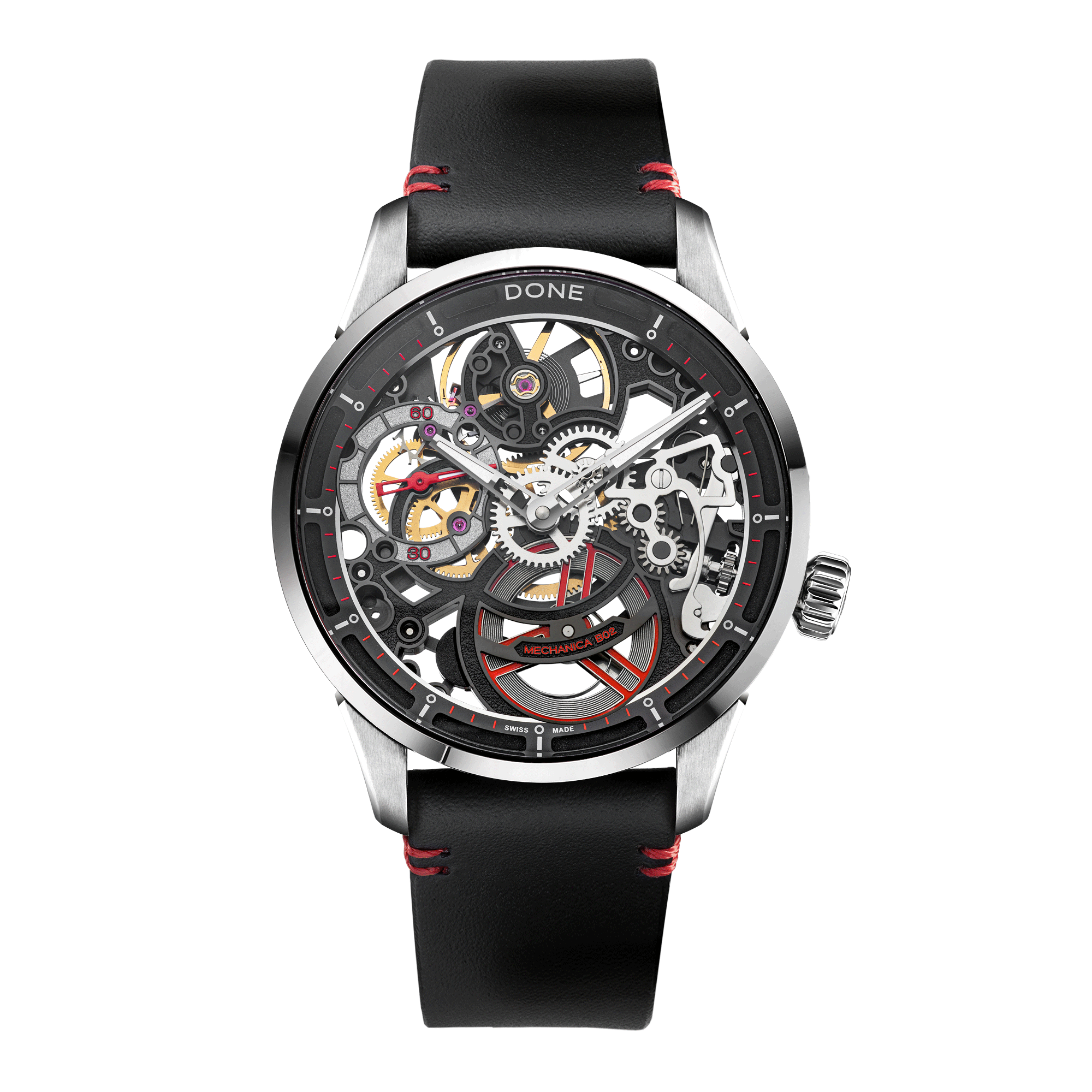 #Bracelet_Cuir noir surpiqures rouges, #Bracelet_Black leather with red topstitching