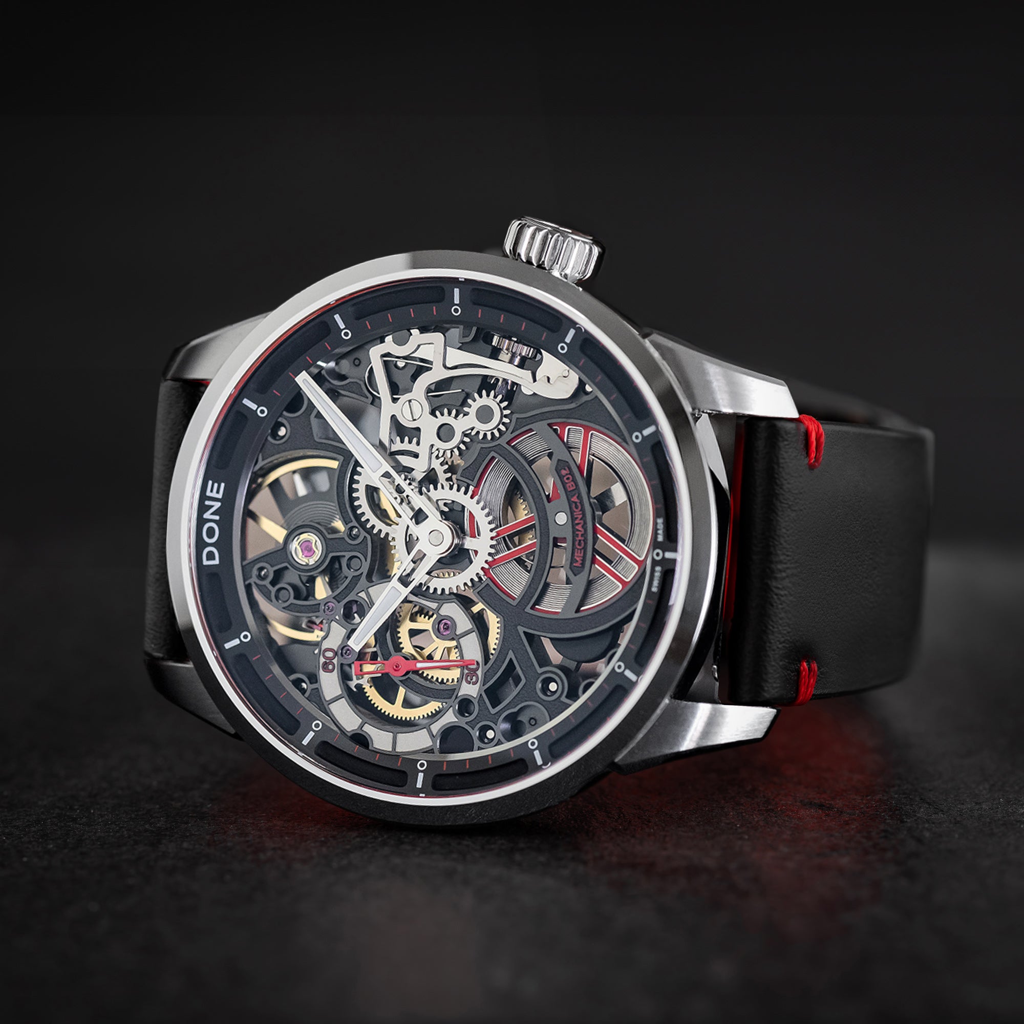 #Bracelet_Cuir noir surpiqures rouges, #Bracelet_Black leather with red topstitching