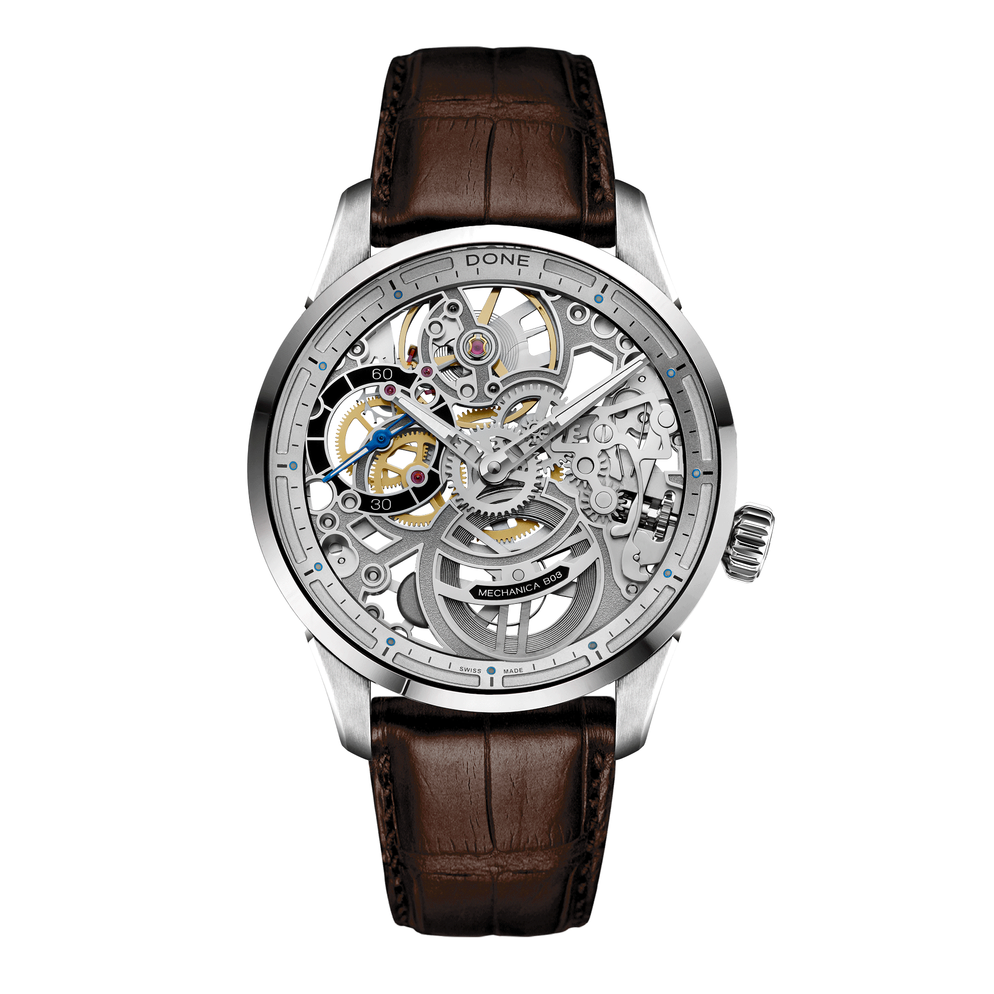 #Bracelet_Cuir brun imitation alligator, #Bracelet_Brown alligator-embossed leather
