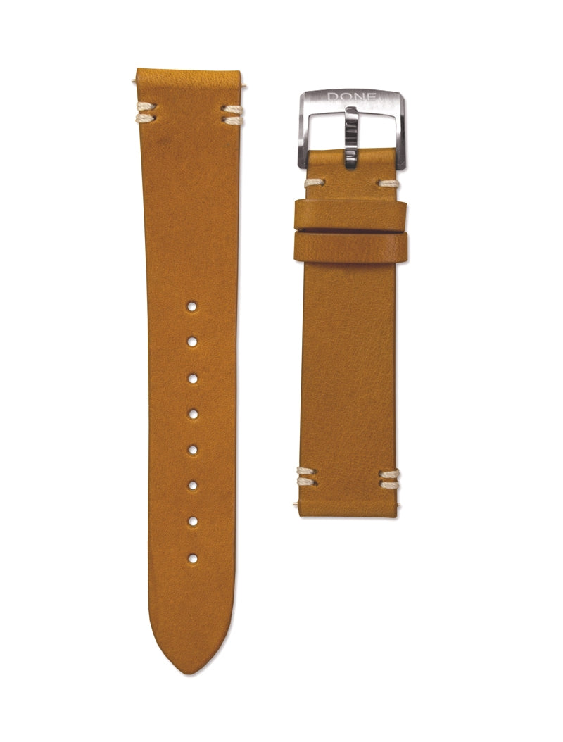 BROWN LEATHER, TOPSTITCHING - 18/16MM - STEEL PIN BUCKLE