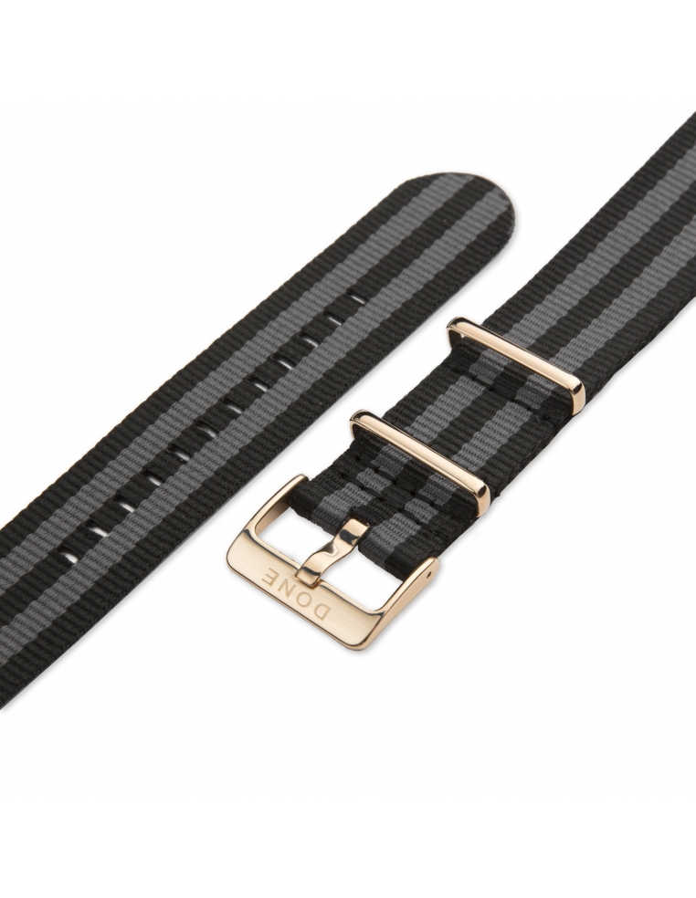 NATO Strap 22mm - Black and Grey on a pink-gold bubkle