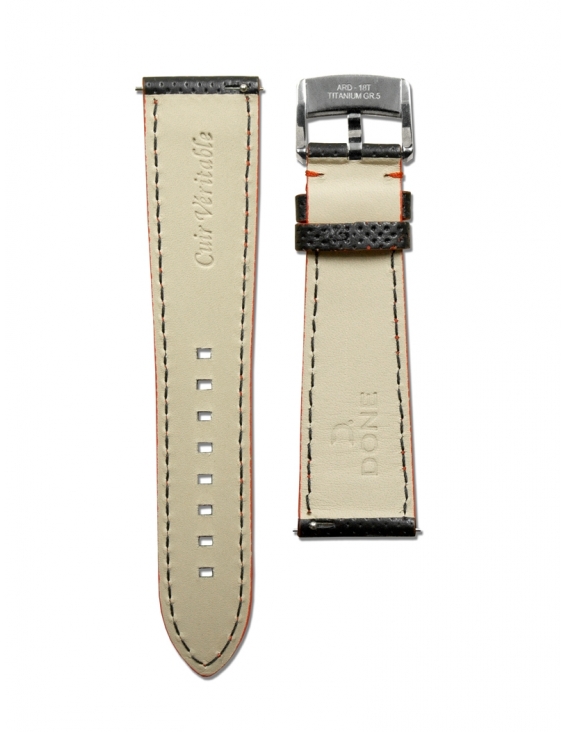 Leather Strap 22/18mm - Micro-perforated Black & Red... 2