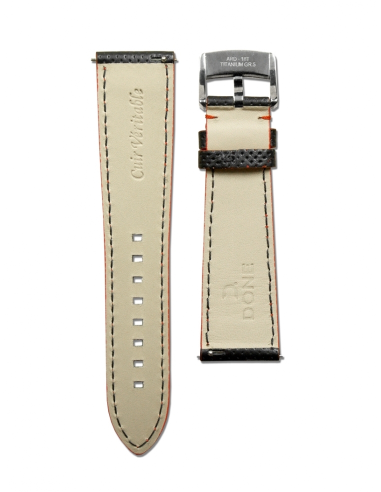 Leather Strap 22/18mm - Micro-perforated Black...