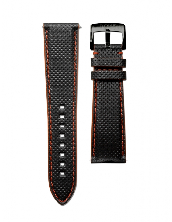 Leather Strap 22/18mm - Micro-perforated Black & Red...