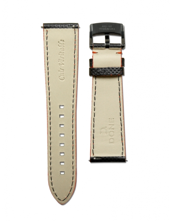 Leather Strap 22/18mm - Micro-perforated Black & Red... 2