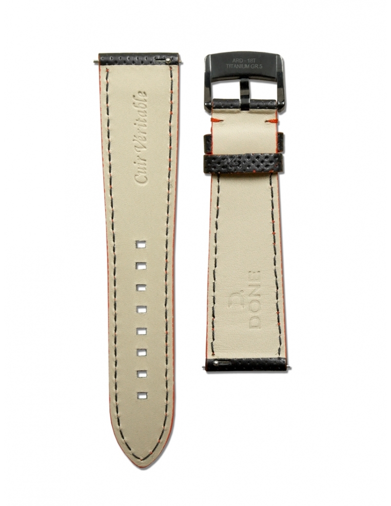 Leather Strap 22/18mm - Micro-perforated Black...