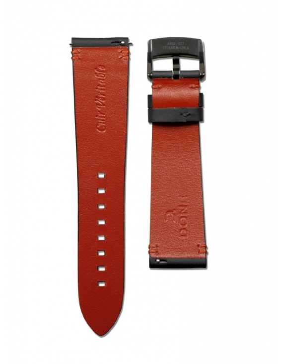Leather Strap 22/18mm - Black & Red stitching -... 2