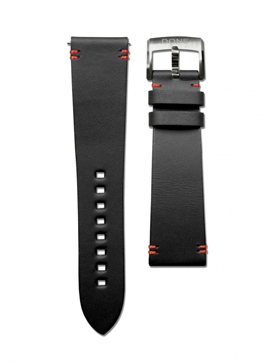 Leather Strap 22/18mm - Black & Red stitching - Titanium...
