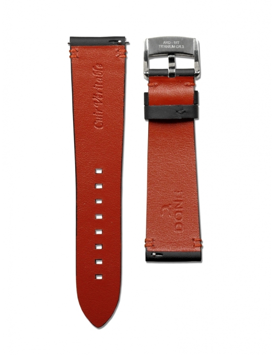Leather Strap 22/18mm - Black & Red stitching - Titanium... 2