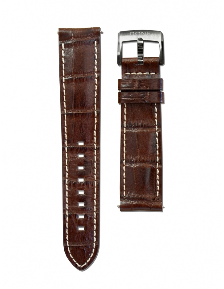Leather Strap 20/18mm - Brown Alligator pattern - S-Steel pin buckle