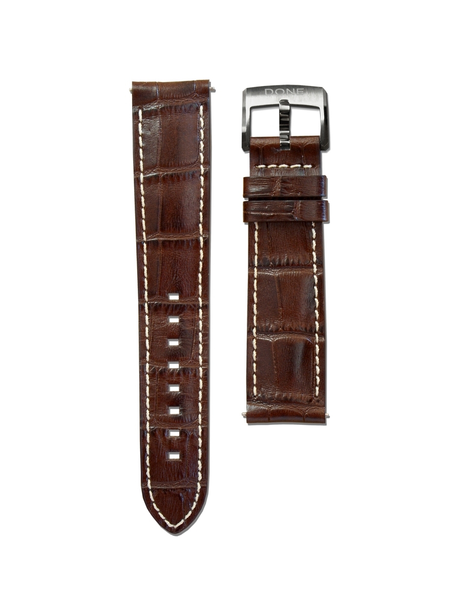 Leather Strap 20/18mm - Brown Alligator pattern - S-Steel pin buckle