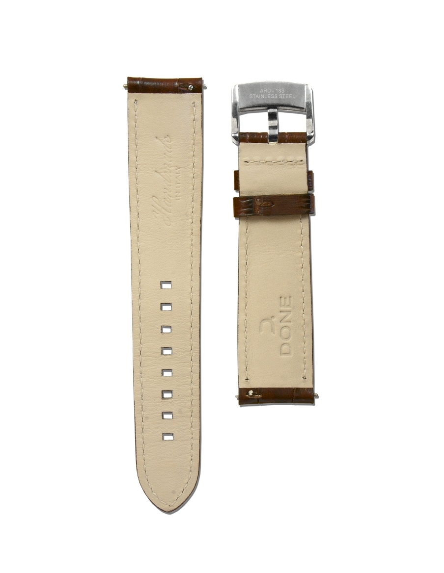 Bracelet 20/18mm - Cuir brun imitation alligator - Boucle acier