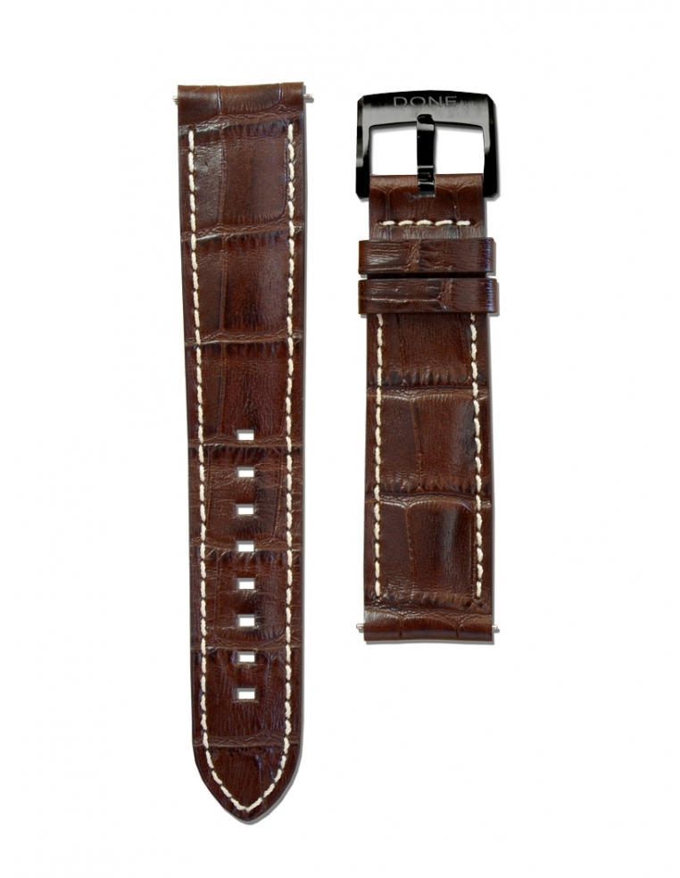 Leather Strap 20/18mm - Brown Alligator pattern - Black pin buckle