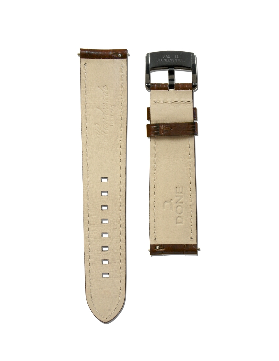 Leather Strap 20/18mm - Brown Alligator pattern - Black pin buckle