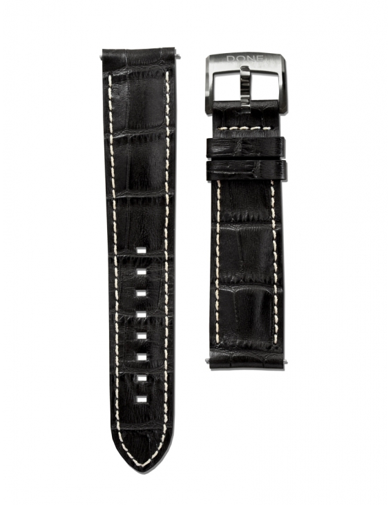 Leather Strap 20/18mm - Black Alligator pattern - S-Steel...