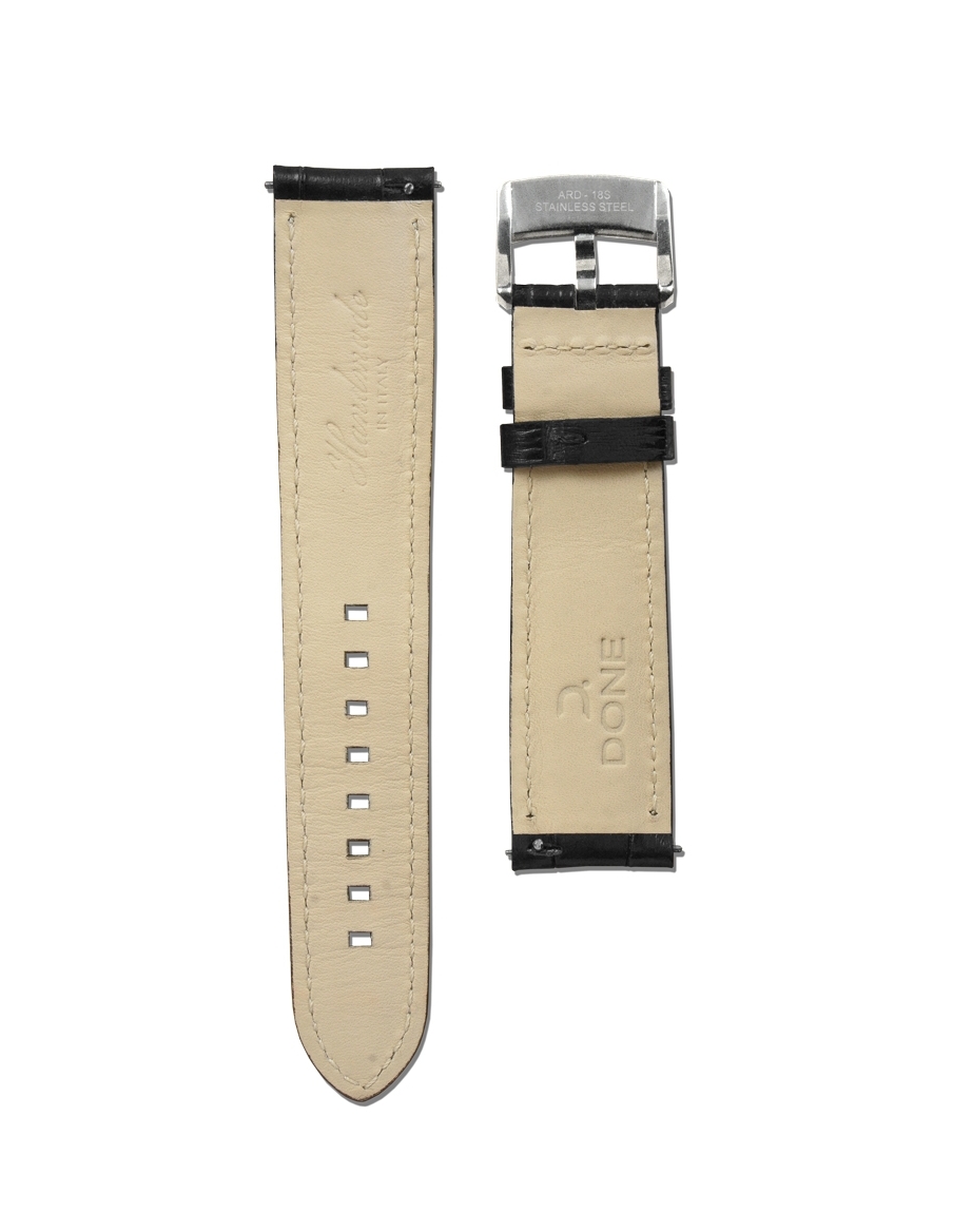 Bracelet 20/18mm - Cuir noir imitation alligator - Boucle acier