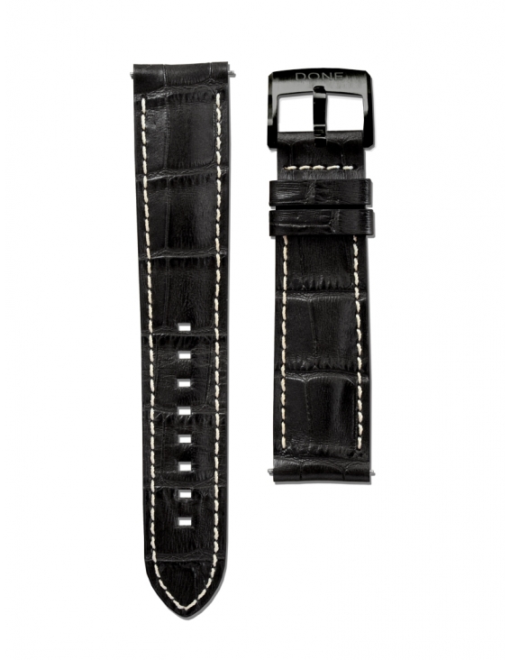 Leather Strap 20/18mm - Black Alligator pattern - Black...