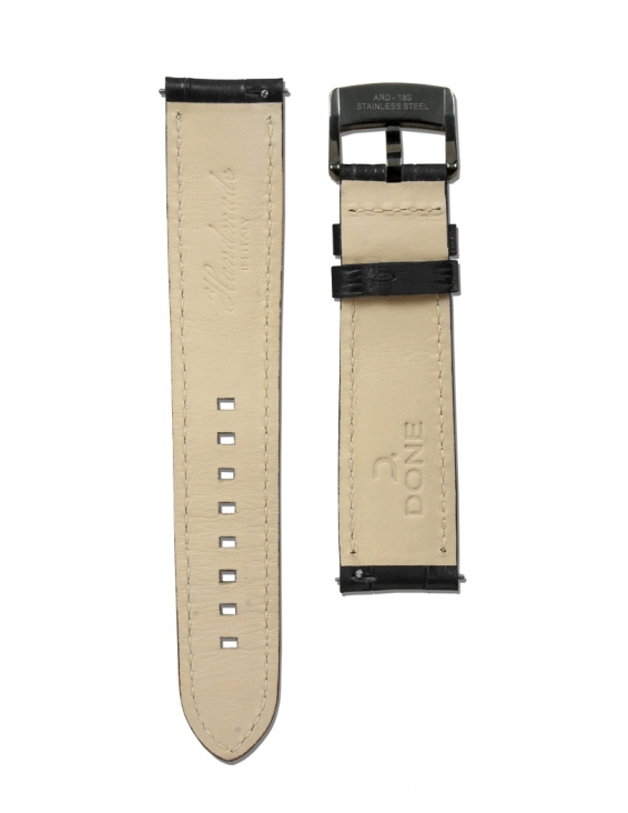 Leather Strap 20/18mm - Black Alligator pattern - Black... 2