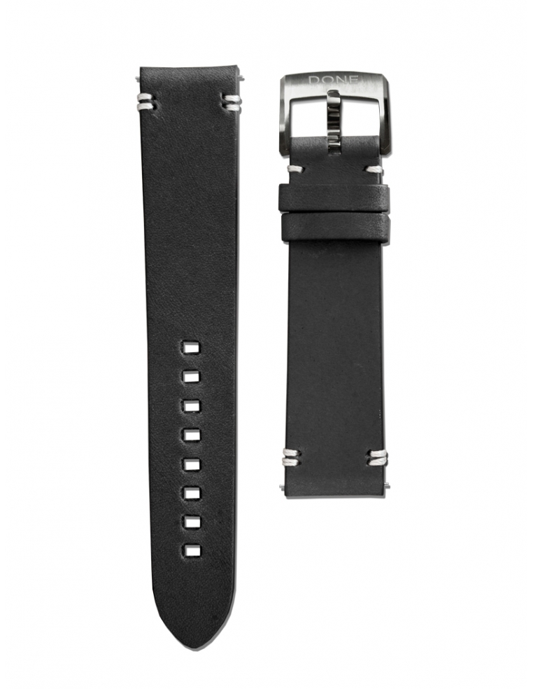 Leather Strap 20/18mm - Black - S-Steel pin buckle