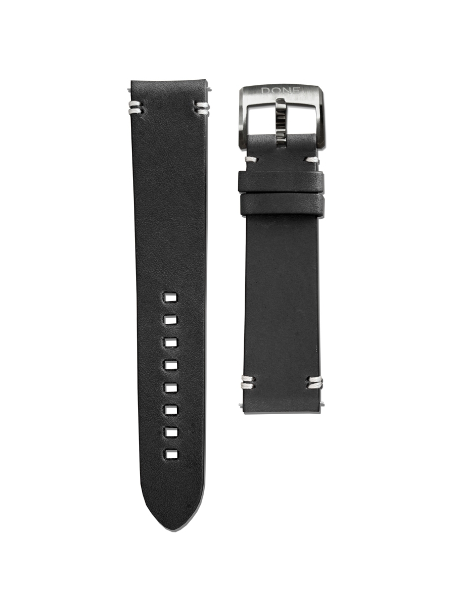 Leather Strap 20/18mm - Black - S-Steel pin buckle