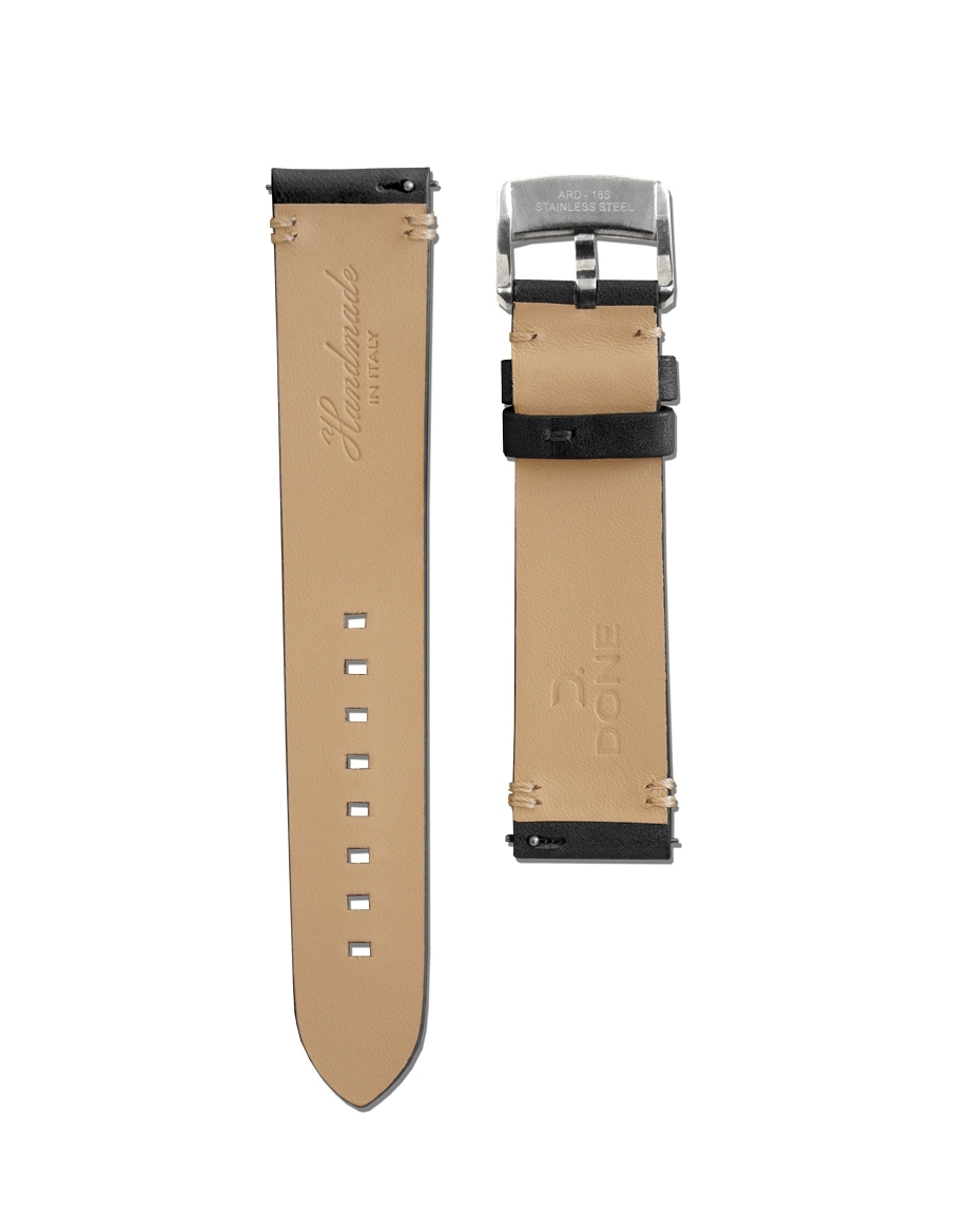 Leather Strap 20/18mm - Black - S-Steel pin buckle