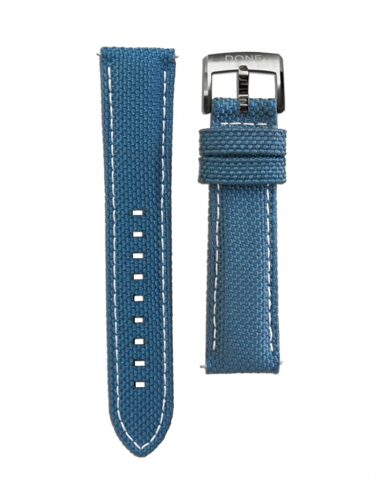 Bracelet 20/18mm - Tissu bleu - Boucle ardillon acier