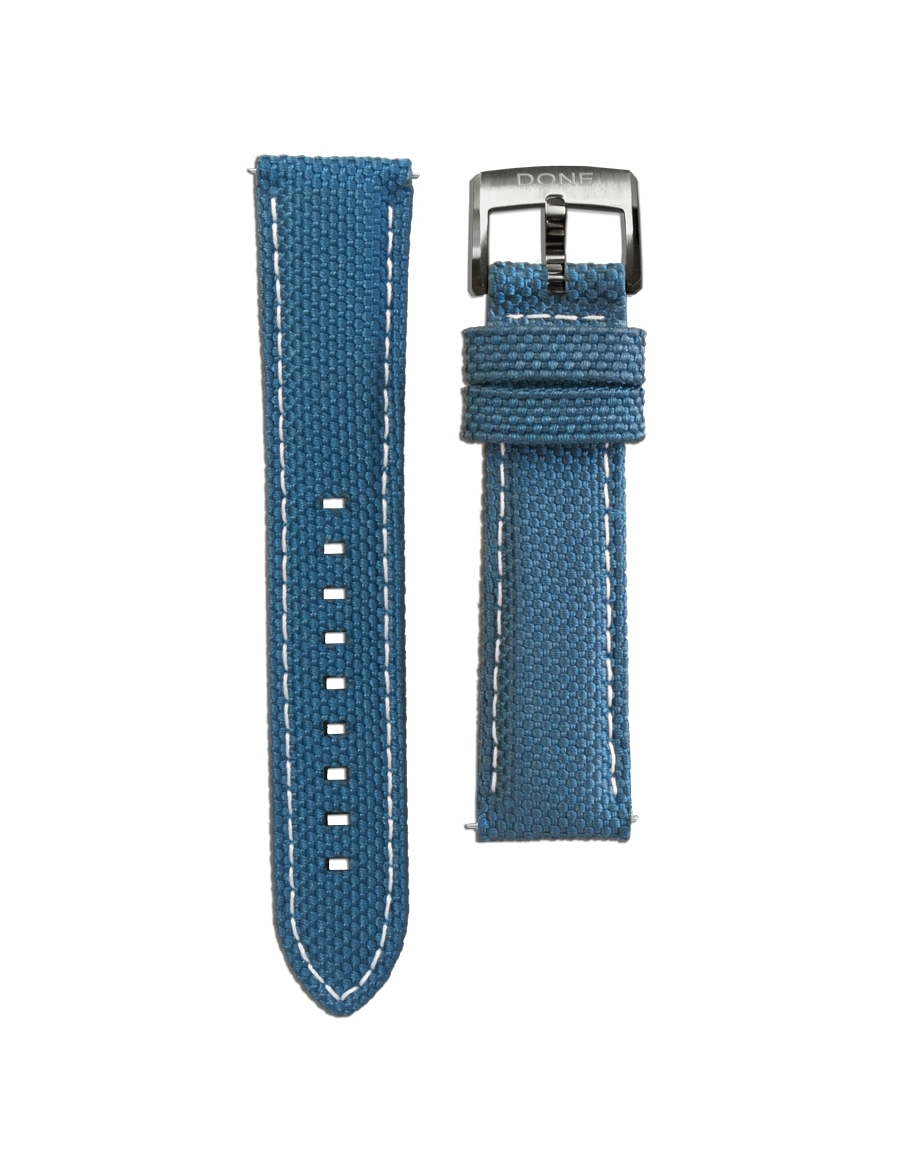 Bracelet 20/18mm - Tissu bleu - Boucle ardillon acier