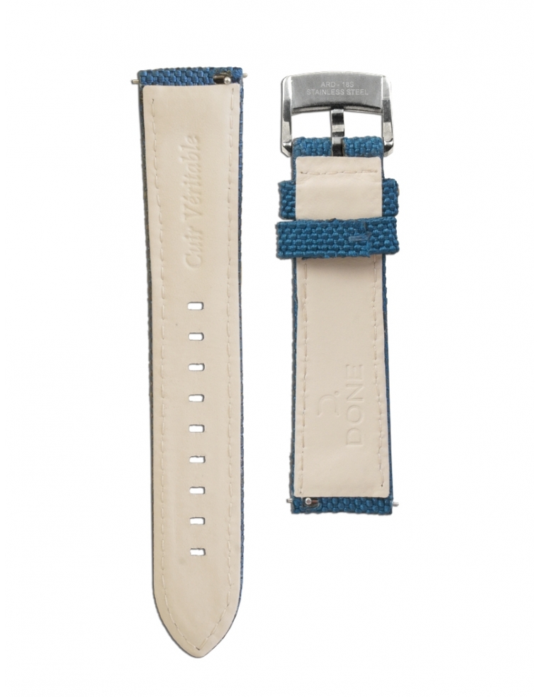 Bracelet 20/18mm - Tissu bleu - Boucle ardillon...