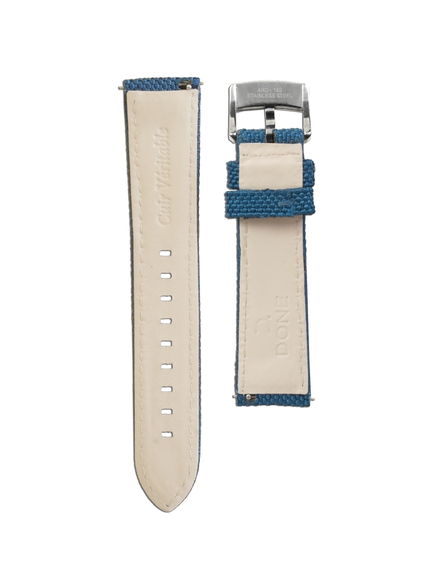 Bracelet 20/18mm - Tissu bleu - Boucle ardillon acier