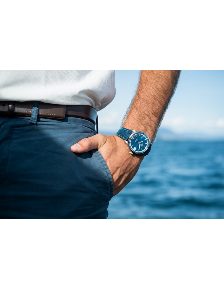 Bracelet 20/18mm - Tissu bleu - Boucle ardillon...