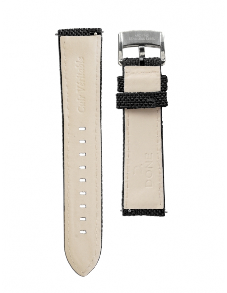 Fabric Strap 20/18mm - Black - S-Steel pin buckle