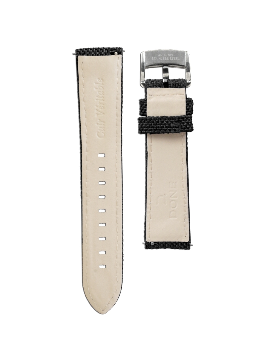 Fabric Strap 20/18mm - Black - S-Steel pin buckle