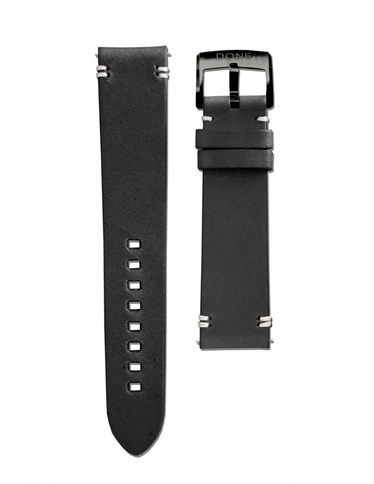 Bracelet 20/18mm - Cuir noir - Boucle ardillon PVD noir
