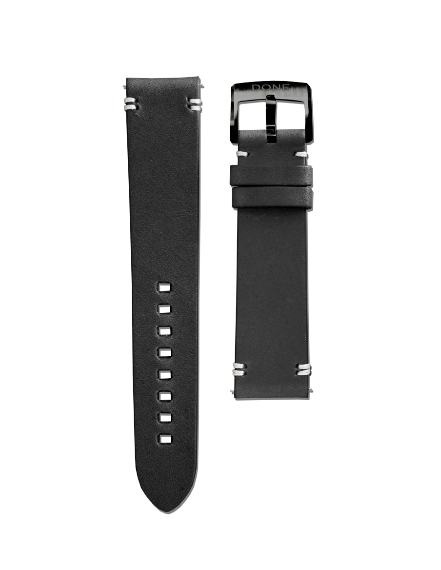 Leather Strap 20/18mm - Black - Black PVD pin buckle