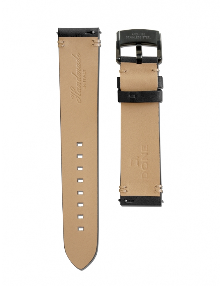 Leather Strap 20/18mm - Black - Black PVD pin...