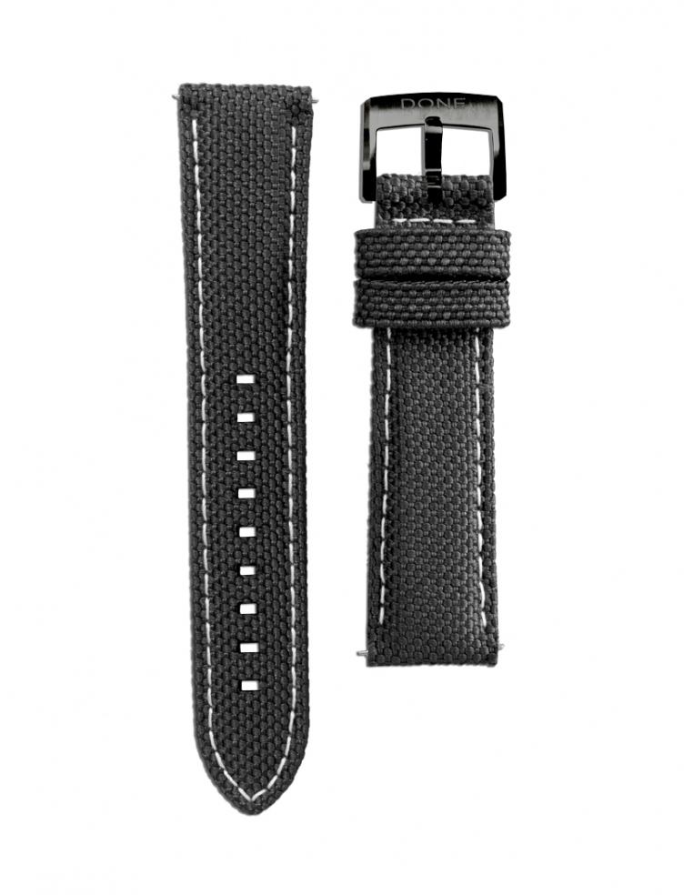 Bracelet 20/18mm - Tissu noir - Boucle ardillon PVD noir