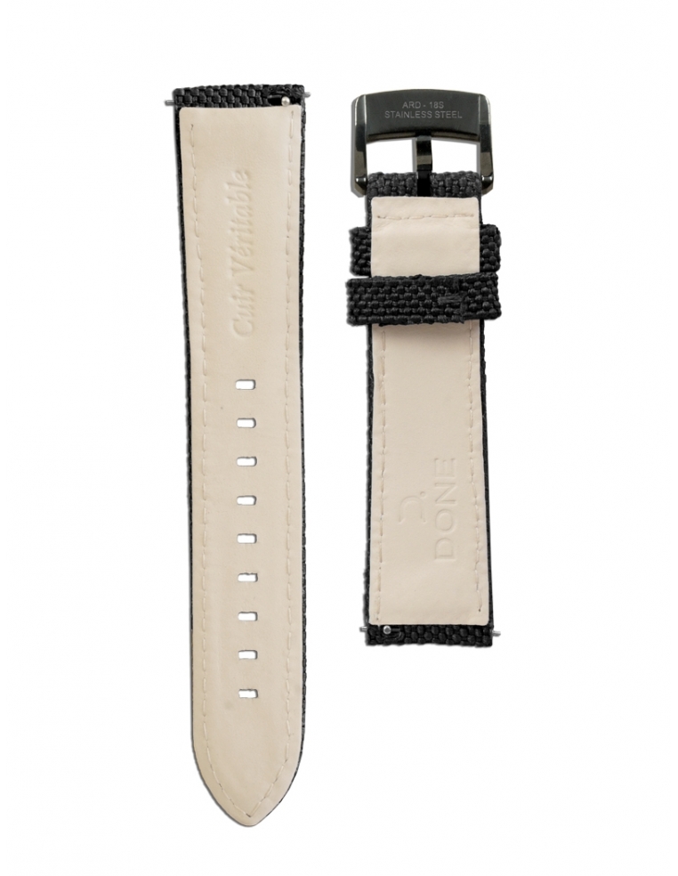 Fabric Strap 20/18mm - Black - Black PVD pin...