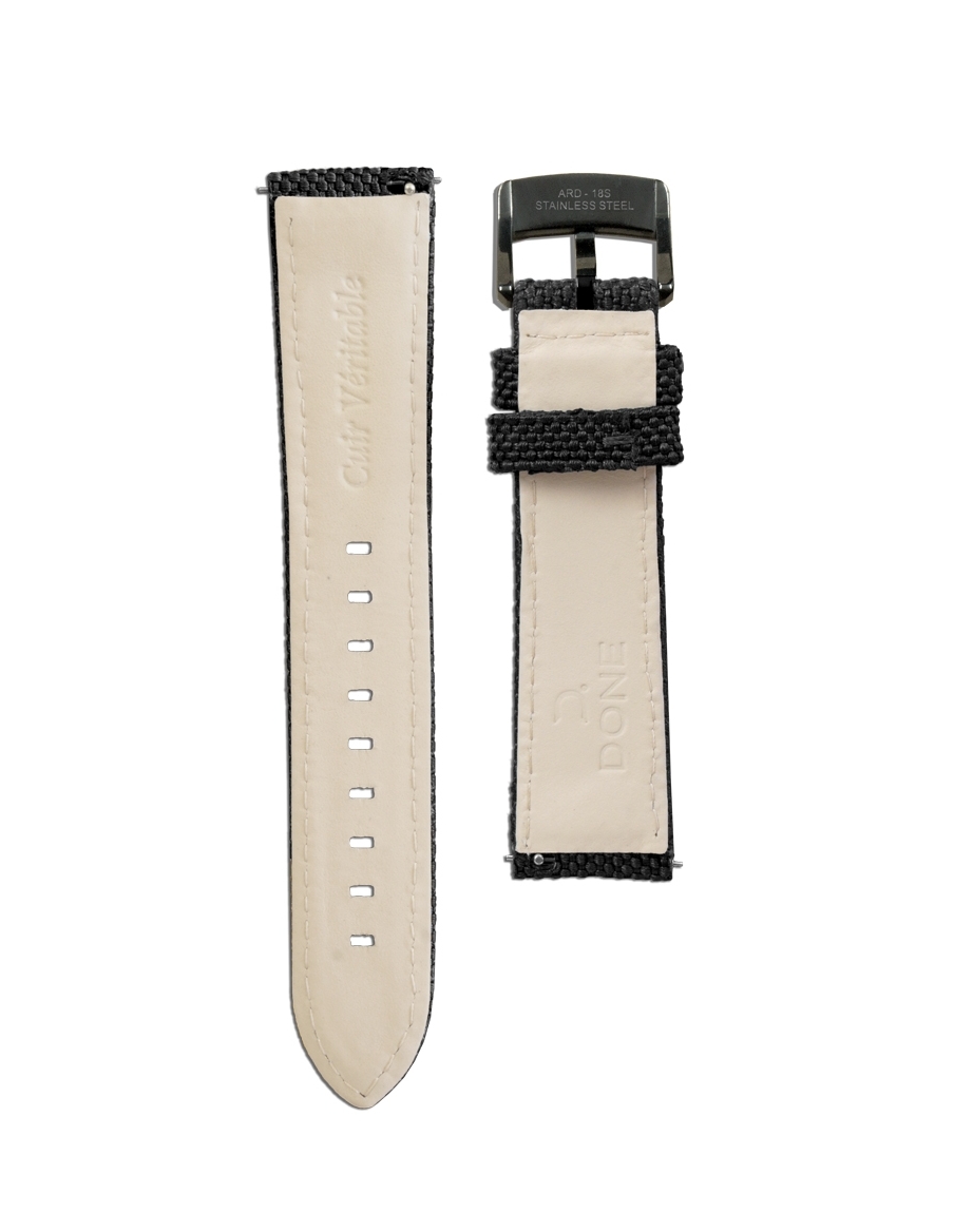 Fabric Strap 20/18mm - Black - Black PVD pin buckle