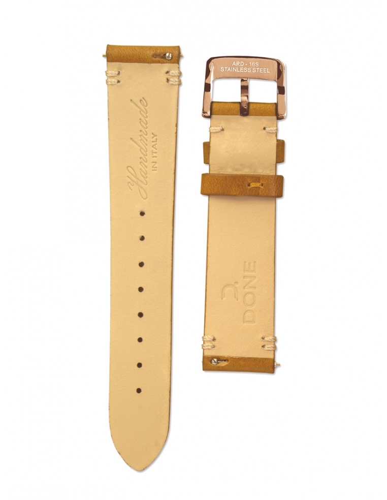 Leather strap 18/16mm - Brown - S-Steel/Pink...