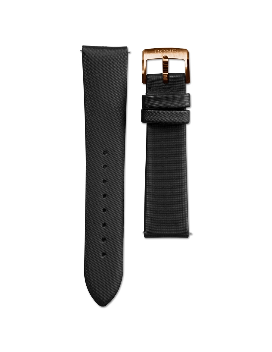 Satin Strap 18/16MM - black - S-Steel/Pink gold pin buckle