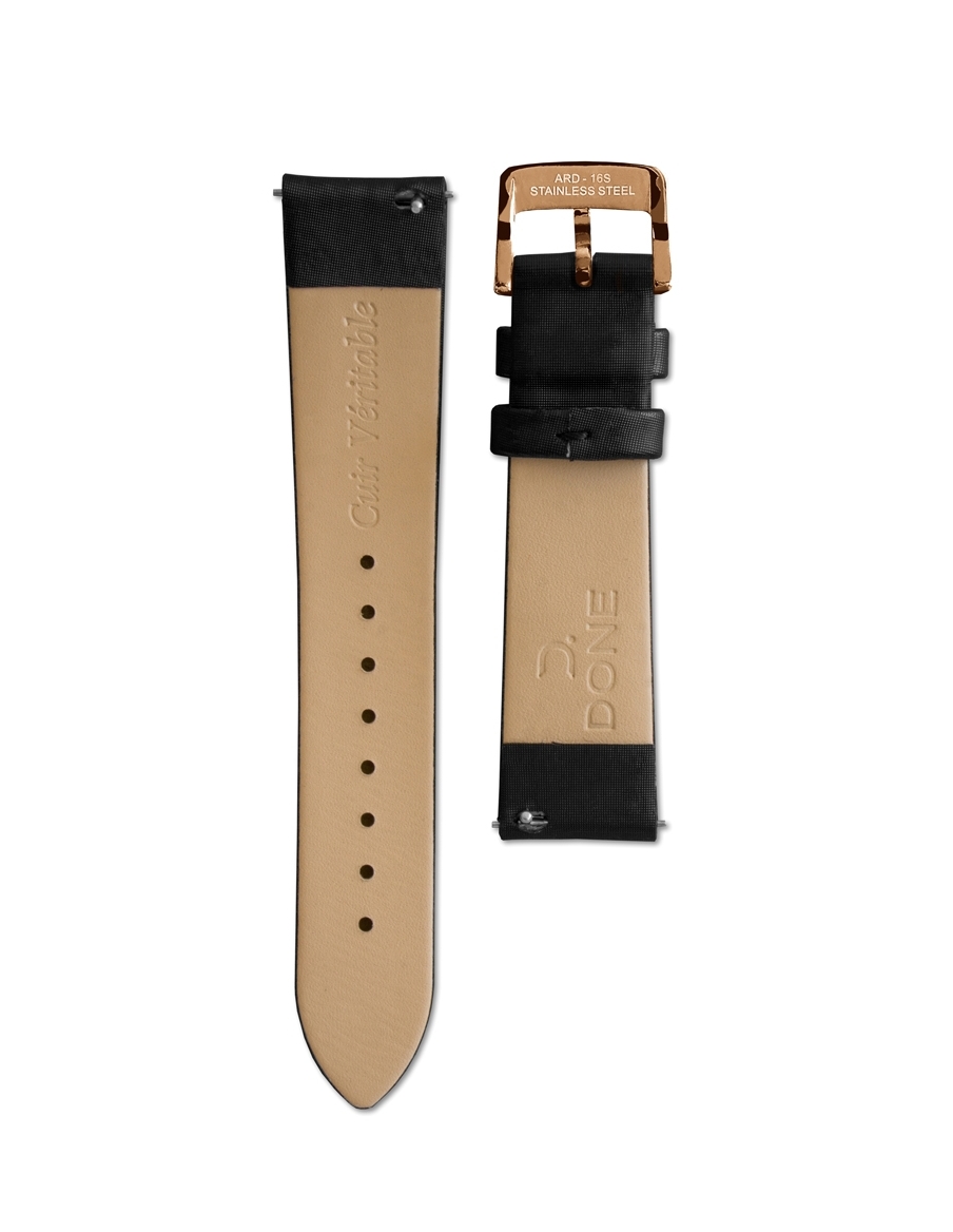 Satin Strap 18/16MM - black - S-Steel/Pink gold pin buckle