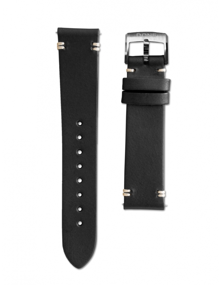 Leather strap 18/16mm - Black - S-Steel Pin buckle