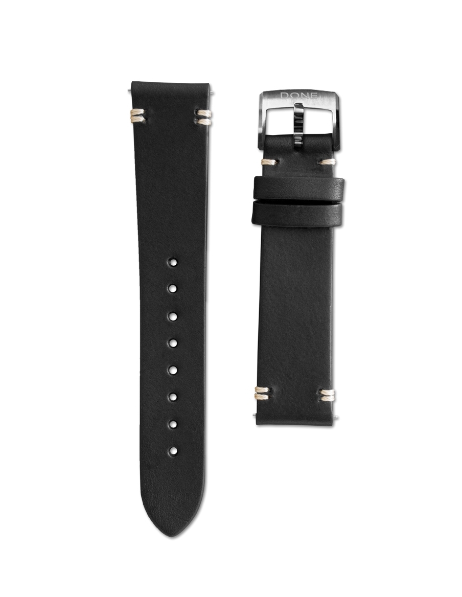 Leather strap 18/16mm - Black - S-Steel Pin buckle