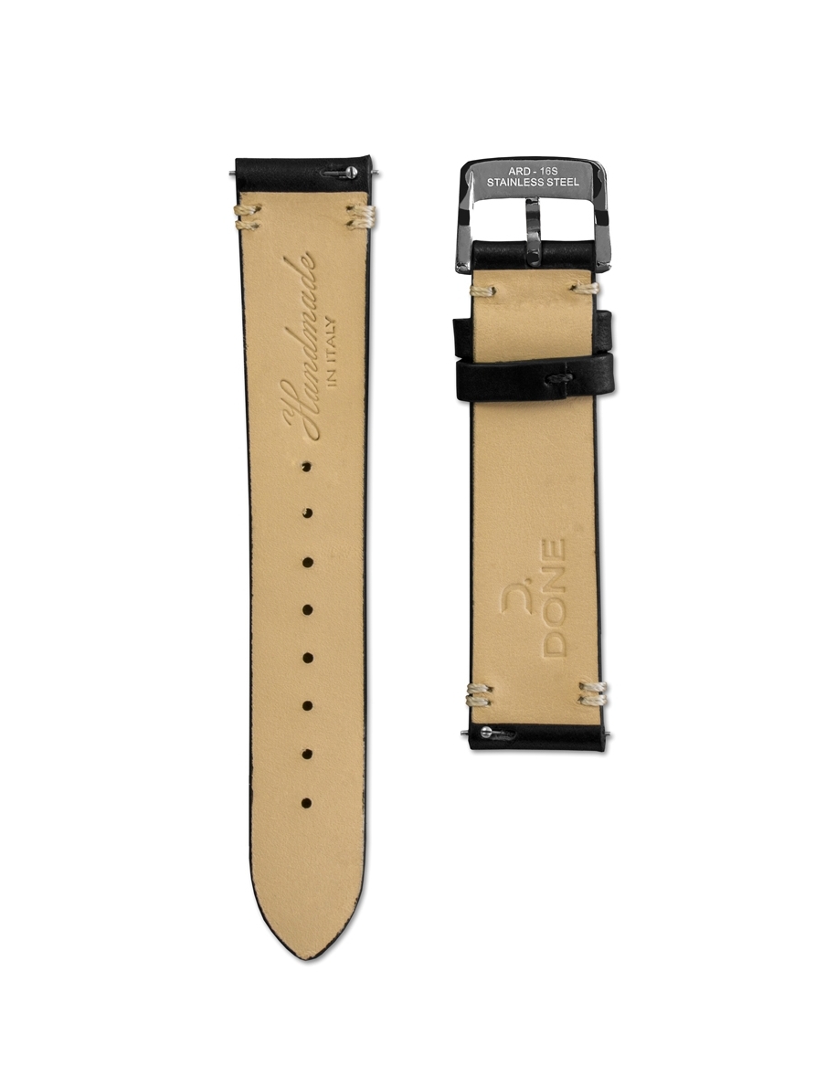 Leather strap 18/16mm - Black - S-Steel Pin buckle