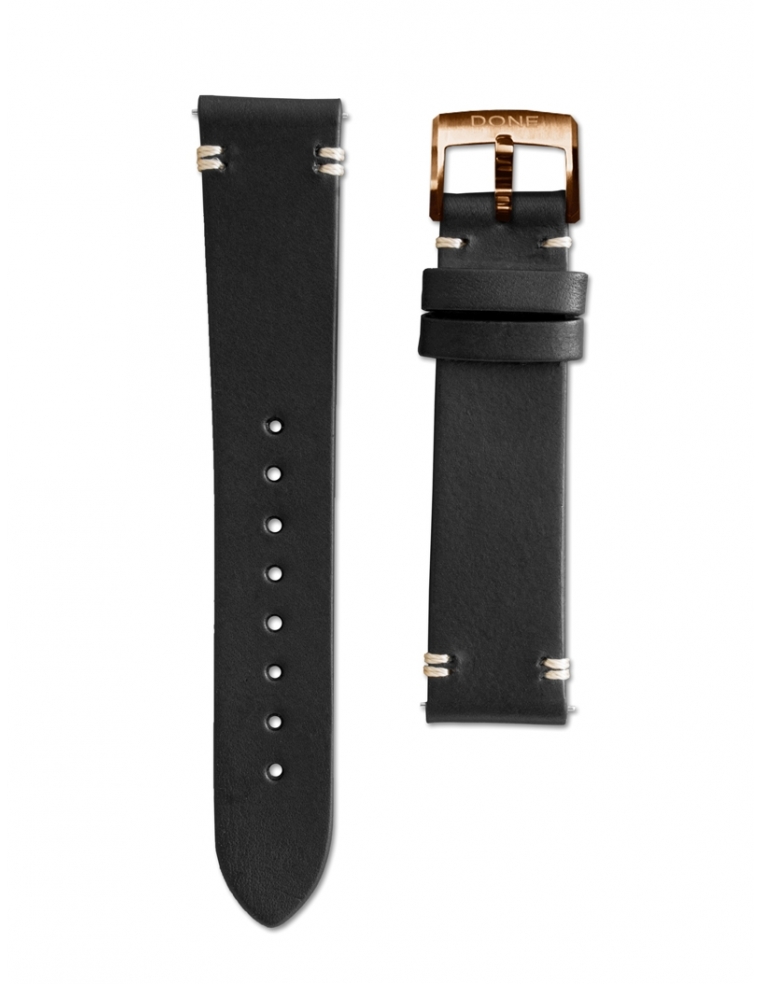 Leather strap 18/16mm - Black - S-Steel/Pink Gold Pin buckle