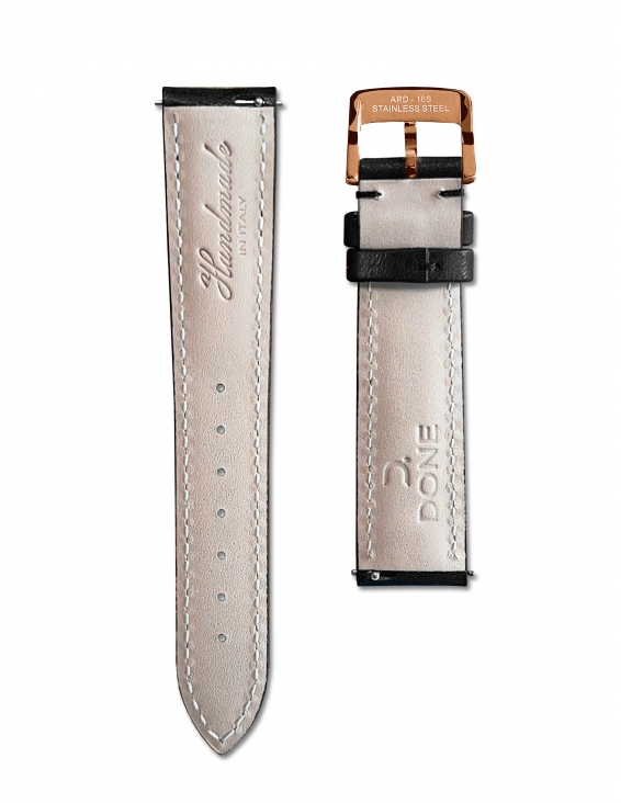 LEATHER STRAP 18/16MM - BLACK - S-STEEL/PINK GOLD PIN BUCKLE 2