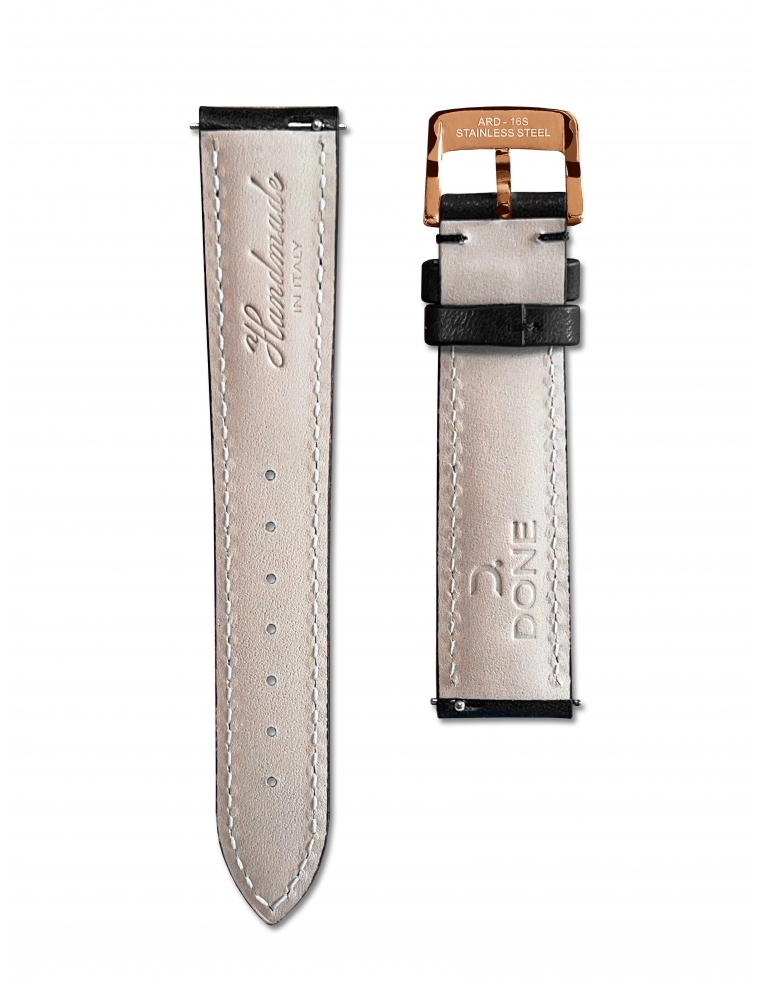 LEATHER STRAP 18/16MM - BLACK - S-STEEL/PINK...