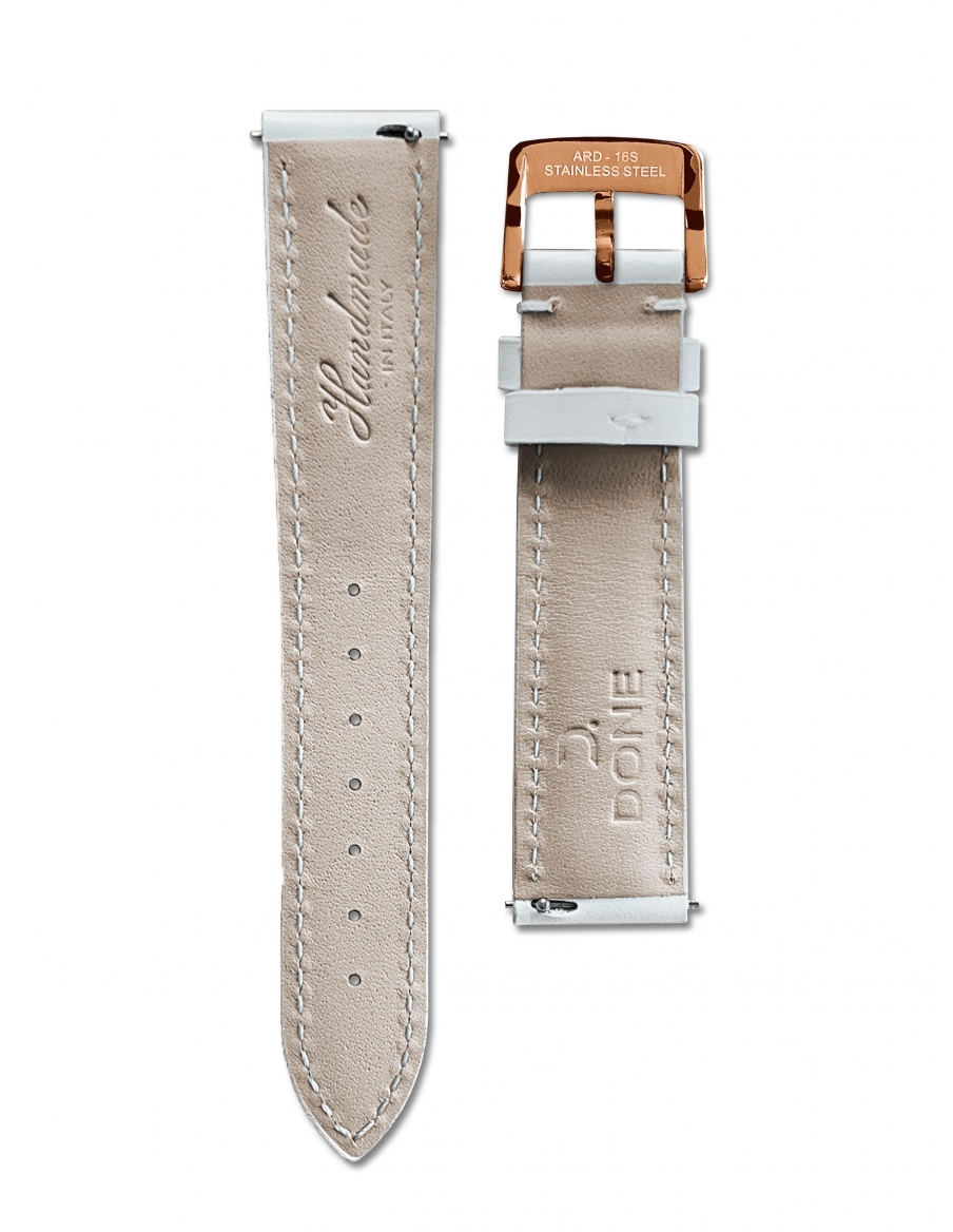 LEATHER STRAP 18/16MM - WHITE - S-STEEL/PINK GOLD PIN BUCKLE