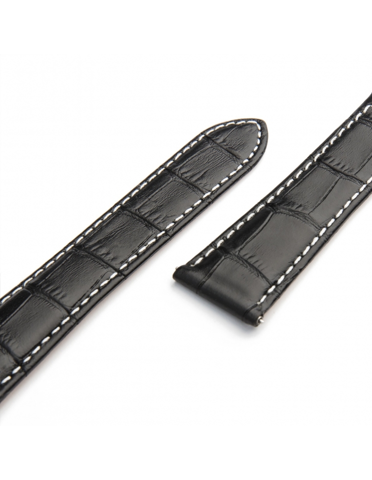 Bracelet 22/18mm - Cuir noir façon crocodile...