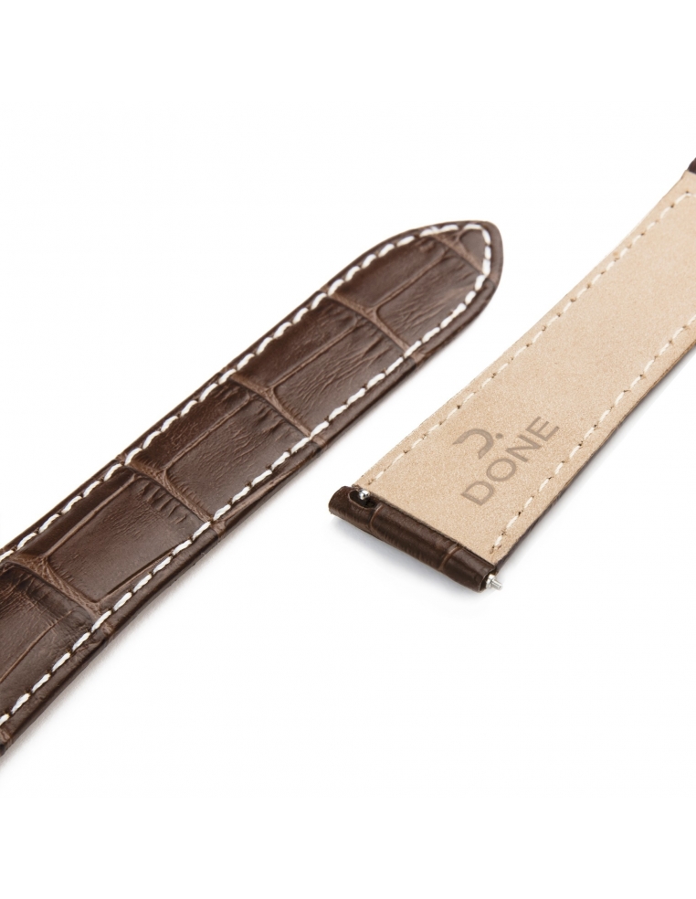 Leather Strap 22/18mm - Brown with white stitching